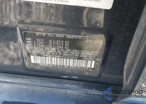 2012 Subaru Legacy 2.5I Limited z USA, uszkodzony, nr VIN 4S3BMBK63C3029943